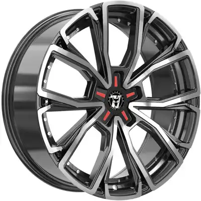 Wolfrace 71 Matrix Custom Gloss Raven Black Polished Red Inserts Alloy Wheels Image