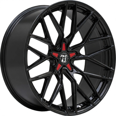 8.5x19 Wolfrace 71 Wolfsburg Gtr Gloss Raven Black Red Inserts Alloy Wheels