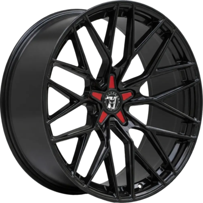 8.5x19 Wolfrace 71 Wolfsburg GTR Gloss Raven Black Red Alloy Wheels