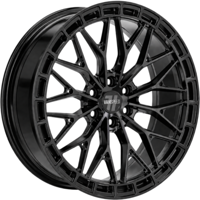 8.5x18 Wolfrace Vanspeed Bayern V7 Gloss Raven Black Alloy Wheels