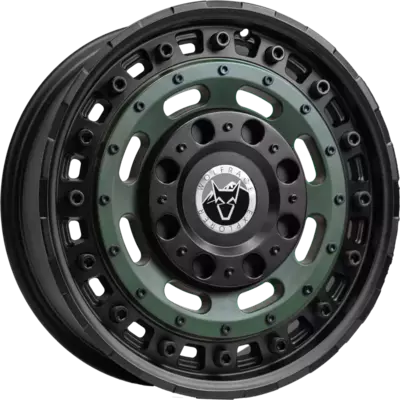 Wolfrace Explorer Slotmag Matt Black Matt Green centre Alloy Wheels Image