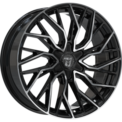 7.5x18 Wolfrace 71 Voodoo GT6 Gloss Raven Black Polished Alloy Wheels