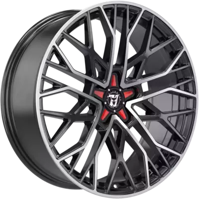 Wolfrace 71 Venom Custom Gloss Raven Black Polished Red Inserts Alloy Wheels Image